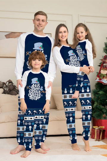 Pantalon rayé à manches longues bleu foncé Ensemble pyjama de Noël imprimé